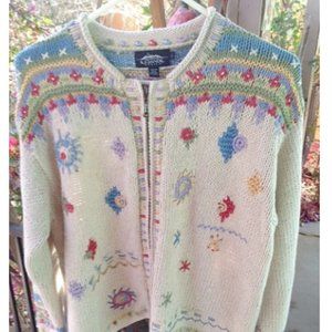 Upscale Icelandic -Embroidered Look- Sweater Jacket, Adorable Hand Knit, Vintage